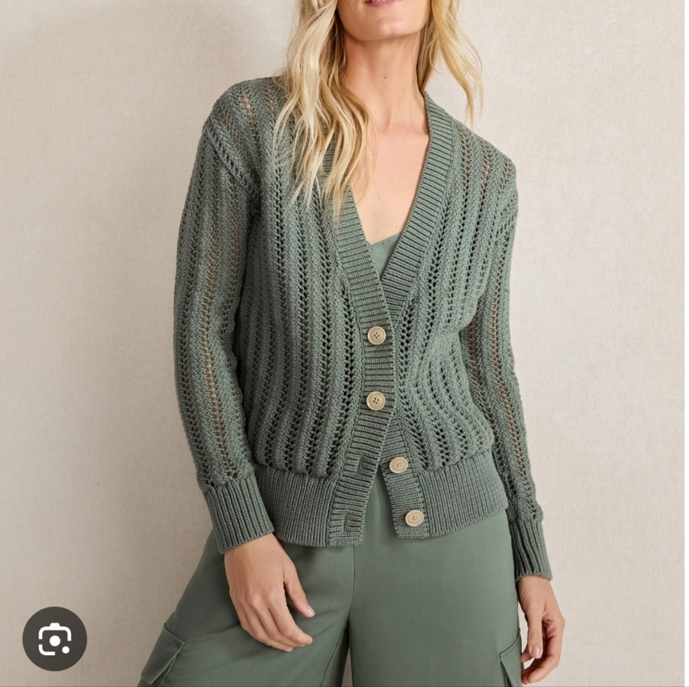 🌿 Haven Well Within Open Stitch Knit Cardigan Sage Green M Organic Cotton